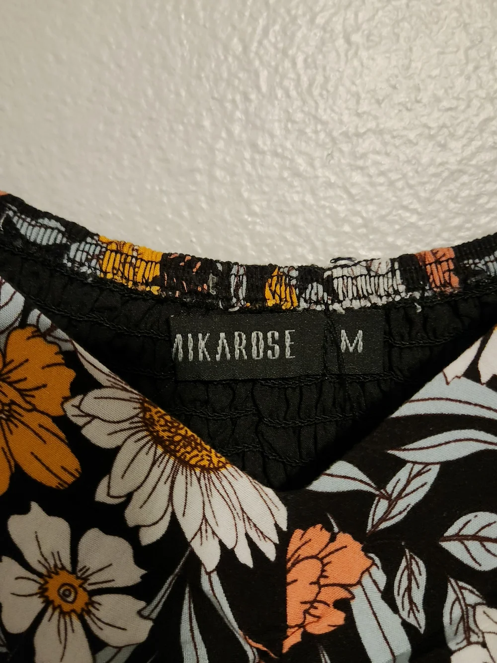 Black Floral Maxi Dress with Yellow & White Daisies Size Medium Mikarose - Picture 8 of 8